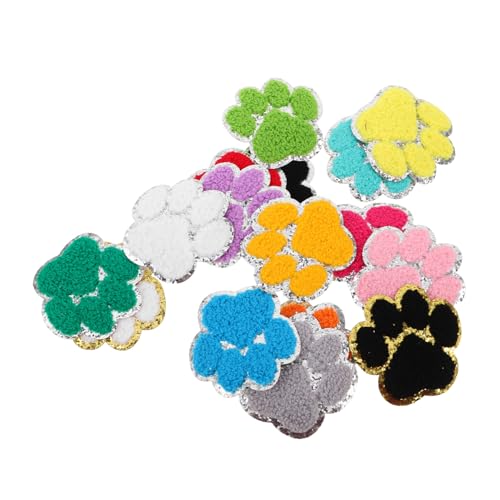 ARTIBETTER 16 Stück Teiliges Hundepfoten Bügel Nähapplikationen mit Silbernem Rand Bestickte Bunte Pfotenprints Vielseitige DIY Patches für Kleidung Jeans Taschen Hüte und Accessoires von Artibetter