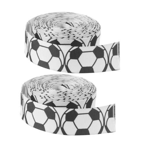 ARTIBETTER 2 Rollen Tortenband Dekobänder Weißes Band Partyband Fußballverpackung Ripsband Fußball Bastelband Sportband Praktisches Geschenkband Fußballband Stoff von Artibetter