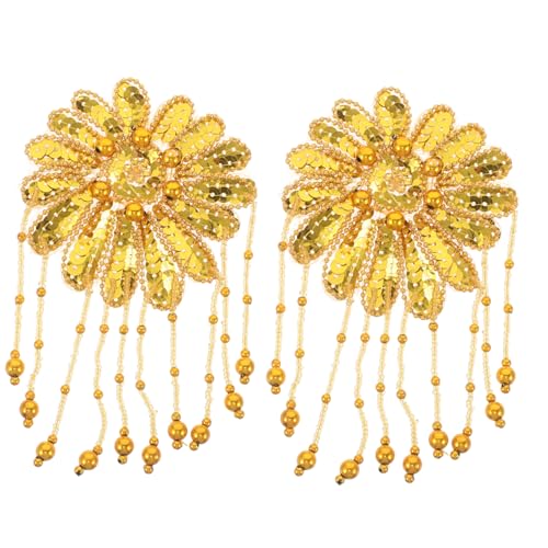 ARTIBETTER 2 Stück Handgefertigte Goldene Pailletten Fransen Schulterpolster mit Blumenapplikation Leichte Dekorative Kostüm Schulterpads für Tanz Cosplay Bühnenoutfits von Artibetter