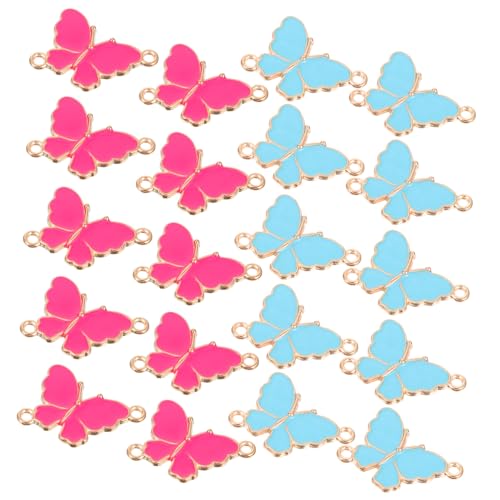 ARTIBETTER 20 Stück Teiliges Schmetterling connector Mehrfarbigem Legierungs Glatte Oberfläche DIY Schmuck Zubehör für Halsketten und Armbänder Blaue und Rosafarbene Anhänger von Artibetter