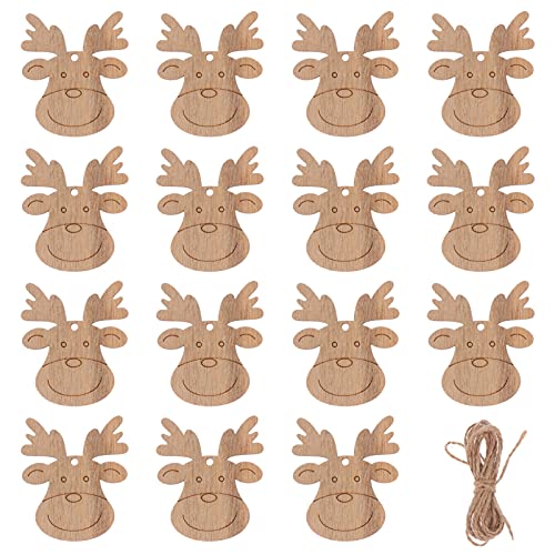 ARTIBETTER 20 Stück Unvollendete Holz Ausschnitte Rentier DIY Holzscheiben zur Weihnachtsdekoration für Bastelprojekte und Kinderhobbys Mit Jute Schnur Geliefert von Artibetter