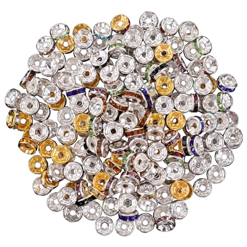 ARTIBETTER 200 Stück Spacer Perlen mit Strass für DIY Schmuck Mix Bunten Runden Glasperlen für Armbänder und Hautfreundlich und Leicht Perfektes Zubehör für Handwerke von Artibetter