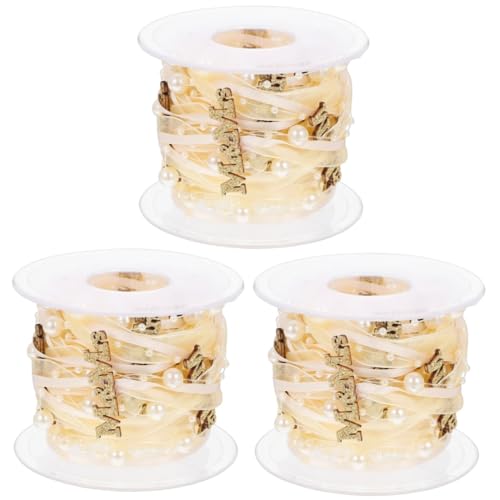 ARTIBETTER 3 Rollen Hochzeitsdekorationsband wünschen Wickelband Bogen Satinbänder Dusche Braut- Stoffband gewebte Bänder Brautband Drahtband für Kränze Dekorative Bänder Polyester Golden von Artibetter