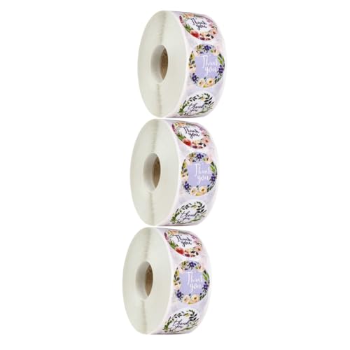 ARTIBETTER 3 Rollen Runde Selbstklebende Dankesaufkleber mit Blumenmuster für Geschenktüten Verpackungen und Diy Projekte zur Dekoration für Persönliche Botschaften von Artibetter