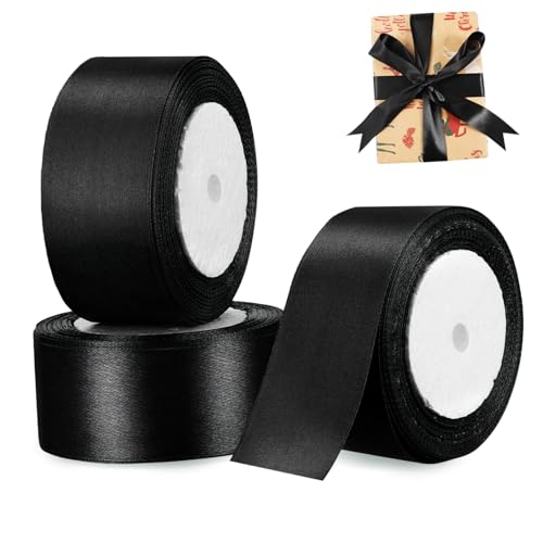 ARTIBETTER 3 Rollen verpackung Band Strauß Bänder zum Basteln Schüttgut farbig breit Party hochzeitsdeko Geschenkband dekoratives Band Festes Farbband Polyester Black von Artibetter