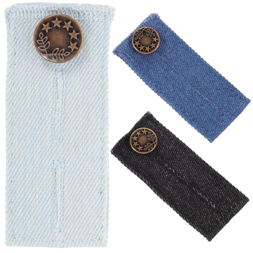 ARTIBETTER 3 STÜCKE Verstellbarer Jeansbund Verlängerer für Damen und Herren Elastischer Taillenerweiterer mit Knopf für Schwangerschaftshosen Einfaches Anbringen Schwarz Hellblau Dunkelblau von Artibetter