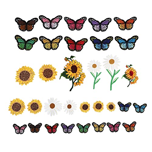 ARTIBETTER 3 Sätze Sonnenblumen Stickerei Aufnäher Selbstklebende Blumen Und Schmetterlings Patches Für Diy Kleidung Taschen Hüte Und Mehr 33 Stück * 3 von Artibetter