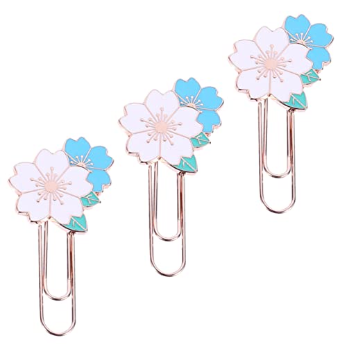 ARTIBETTER 3 Stück Kirschblüten-Büroklammer Mini Kirschdekor Schreibwaren Clips dekorativ Memo-Klemmen lesezeichen Süßes Papier Kirschblütenpapierklammer süße Büroklammern Zinklegierung Weiß von Artibetter