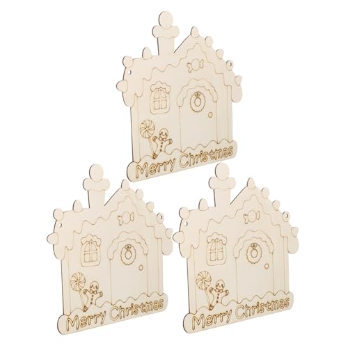 ARTIBETTER 3 Stück Teiliges DIY Weihnachtsdeko aus Naturbelassenem Holz Unbemalte Holz-hausanhänger mit Kranzmotiv und Aufhängeschnur Vielseitige Bastelornamente zum Bemalen und Gestalten von Artibetter