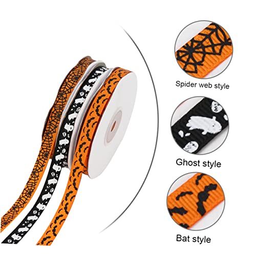 ARTIBETTER 3Rollen Halloween Geschenkband Breit Yards DIY Dekoration mit Orangefarbenem Orangefarbenen Fledermäusen und Schwarzen Geistern für Bastelprojekte von Artibetter