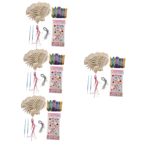 ARTIBETTER 4 Sätze DIY Windspiel Holz Unvollendete für Fischknochen Glocken Pinseln und Aufklebern Bastelprojekt für Garten und Wohnung von Artibetter