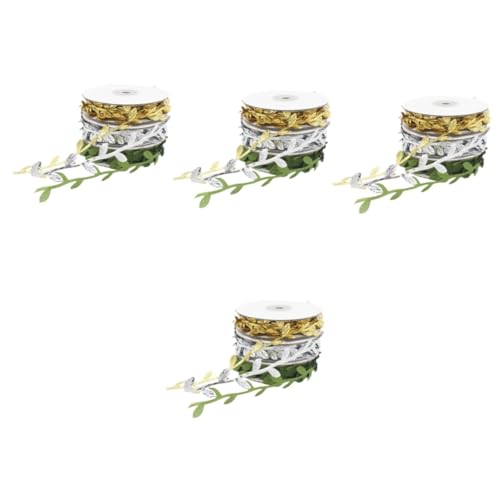 ARTIBETTER 4 Sätze Simuliertes Gold- Und Silberblattband Reben Band Zum Verpacken Blätter Blumen- Dekorationen Band Zum Basteln Dekoratives Blumenband Bänder Banddekoration Stoff 3 Rollen * 4 von Artibetter