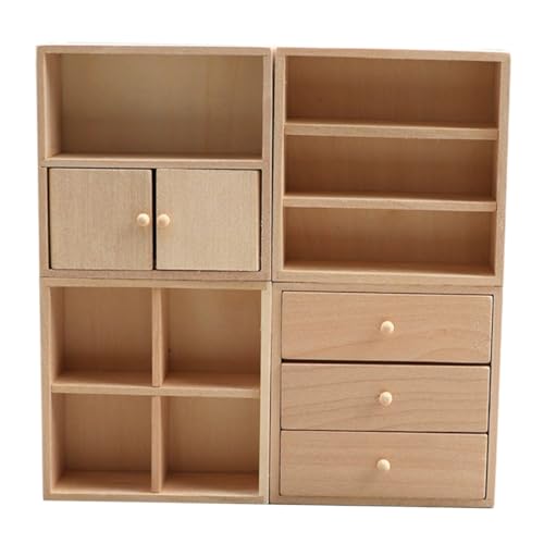 ARTIBETTER 4 Stück Mini-möbel Mini-schrankregal- Mini-puppenmöbel Puppenhaus-lebensmittelschrank Minischrank Für Puppenhaus Miniaturmodellmöbel Kleines Bücherregal Holz Beige von Artibetter