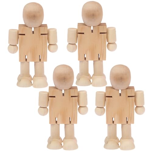 ARTIBETTER 4 Stück Teiliges Holz Roboter Figuren Unfertige DIY Holzfiguren zum Bemalen Pädagogisches Bastelspielzeug für Desktop Deko und Kreative Handwerksprojekte von Artibetter