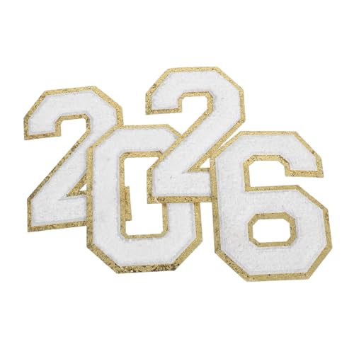 ARTIBETTER 4 Stück Weiße Chenille-zahlen mit Goldenem Rand zum Aufbügeln Bestickte Polyester-patches für DIY Schuluniformen Kleidung Hüte Rucksäcke Weiche Langlebige Textilapplikationen von Artibetter