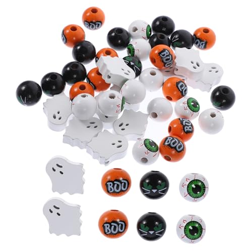 ARTIBETTER 40Stücke Halloween Holzperlen für DIY Bastelarbeiten Farbige Holzperlen mit Gesichtern für Schmuck Heimdekoration und Partyzubehör für Armbänder und Mehr von Artibetter