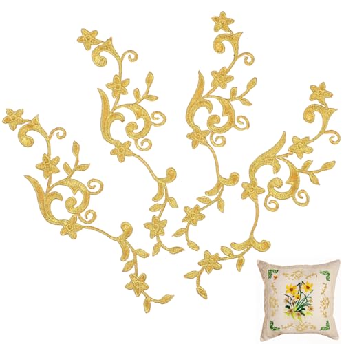 ARTIBETTER 5 Paar Stickaufkleber Patch Gestickte Applikationen Kleine Goldene Stickapplikation Stickpatch Kleidung Große Patches Für Jacken Goldstickerei Goldenes Polyester von Artibetter