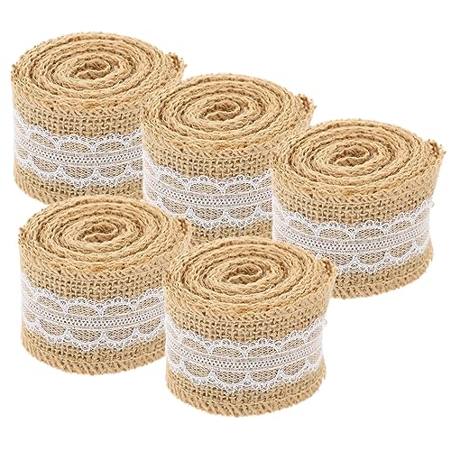 ARTIBETTER 5 Rollen Dekoratives Juteband mit Spitze Vielseitiges Geschenkband für Diy Hochzeit und Partydekoration Hochwertiges Langlebiges Material Farbenfroh und Knitterfrei von Artibetter