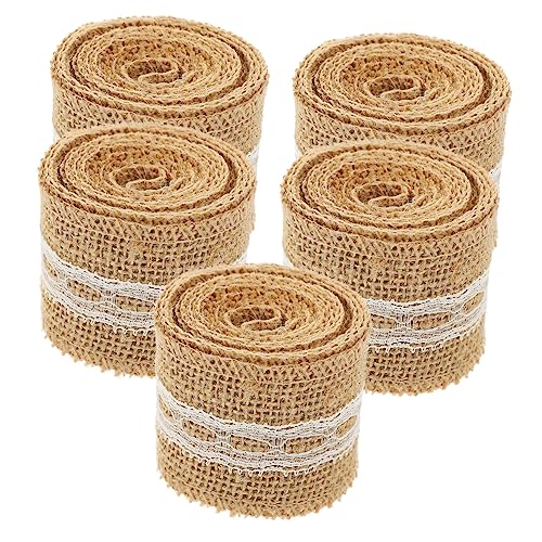 ARTIBETTER 5 Rollen Jute Spitzenband für Diy Bastelprojekte Hochzeitsdeko und Festtagsgestaltung Natürliche Jute mit Spitzenkante für Tischdeko und Mehr von Artibetter