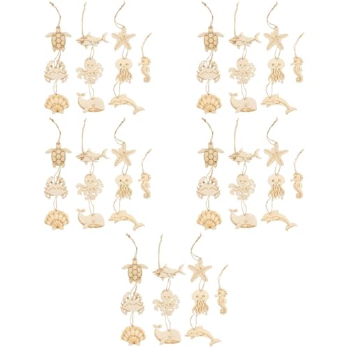 ARTIBETTER 5 Sätze Holzbretter Ornamente Hai Strand Thema Tierausschnitte Aus Holz Unvollendete Holzausschnitte Holzscheiben Selber Basteln Hanfseil Beige 60 Stück * 5 von Artibetter