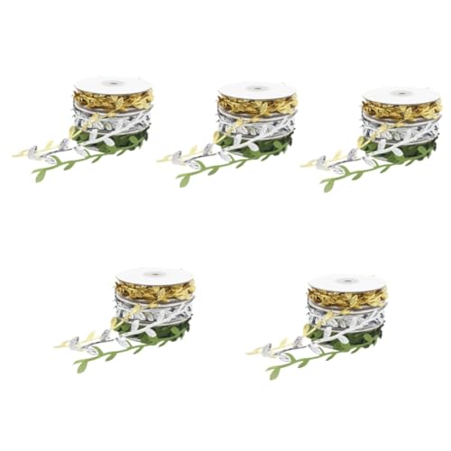 ARTIBETTER 5 Sätze Simuliertes Gold- Und Silberblattband Blätter Verpackung Künstlich Dekorationen Reben Blattmusterband Herbstbänder Zum Basteln Blattbandbesatz Wickelband Stoff 3 Rollen * 5 von Artibetter