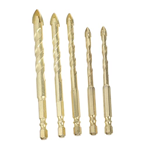 ARTIBETTER 5 Stück Dreikantbohrer aus Keramik verjüngt Fliesenbohrer Bohrer aus Zement bohrer mit sechskantschaft schlagbohrmaschine vollhartmetallbohrer Glasbohrer Holzbohrer Stahl Golden von Artibetter