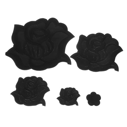 ARTIBETTER 5 Stück Rosen Aufnäher Zum Aufbügeln Rosen Patches Blumen Patches Für Kleidung Applikationen Verzierungen Kleidungsflicken Aufbügler Schuhflicken Baumwolle Schwarz von Artibetter