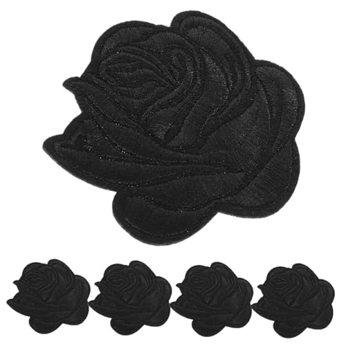 ARTIBETTER 5 Stück Rosenbeet Blumenflecken Kleidungsflicken Aufnäher nähen Stickereiflecken kleiden Eisen auf Patches Aufnäher für Vintage-Kleidung Rose Patches zum Aufnähen Baumwolle Black von Artibetter