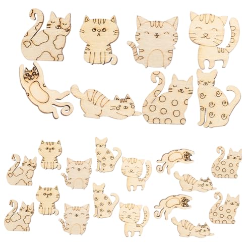ARTIBETTER 50 Stück DIY Holzscheiben Katzenform zum Basteln Robuste Holzstreu für Glatte Kanten Ungiftig Kreative Holzchips für Scrapbooking und Handgefertigte Dekorationen von Artibetter