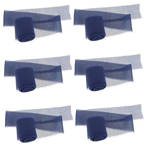 ARTIBETTER 6 Rollen Chiffon Satinband Breit Lang mit Natürlichen Fransen Vielseitig für Geschenkverpackung Hochzeitsdekoration Blumenarrangements und Kreative Bastelideen Blau von Artibetter