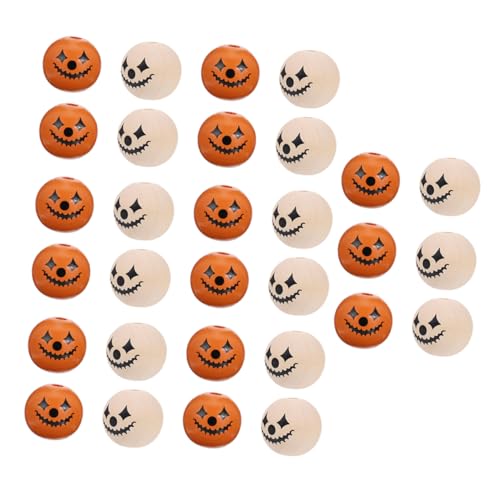 ARTIBETTER 60 Stück Teiliges Holzperlen mit Halloween Kürbis Design Runde Bunte Spacer Charms Orange und Naturholzfarben Vielseitig für Schmuckherstellung Diy Armbänder Halsketten und von Artibetter