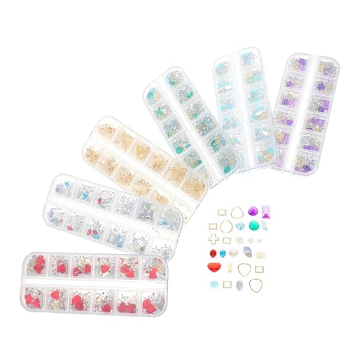 ARTIBETTER 6Er-Box Boxen mit Fächern Strasssteine für Nail Art Perlen und Glitzer Dekorationen Vielseitige Maniküre Zubehör für Zuhause und Salongebrauch für Kreative Diy Nail Art Anwendungen von Artibetter