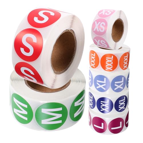 ARTIBETTER 7 Rollen Größe Aufkleber Tuch runden Farbe Größenetiketten Kreis farbig Aufkleber in T-Shirt-Größe Größenaufkleber für Kleidung Selbstklebendes beschichtetes Papier von Artibetter