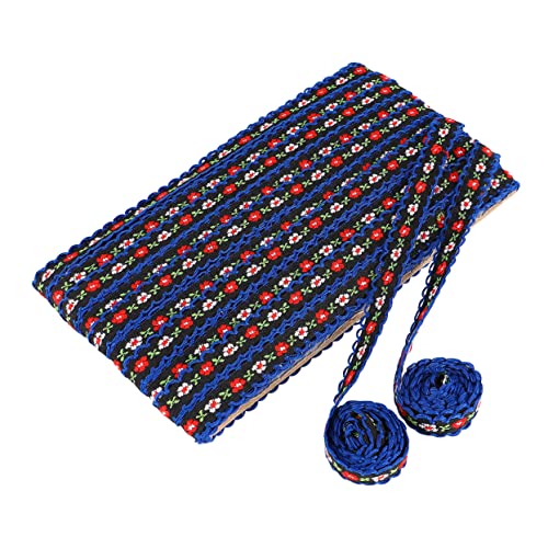 ARTIBETTER Besticktes Spitzenband Nähen Stickerei Spitzenbesatz Blumenband Fransenband Gold Blumenmuster Spitzenbesatz mit floraler Stickerei bestickter Stoff Stoffspitze Vintage -Spitze Blau von Artibetter