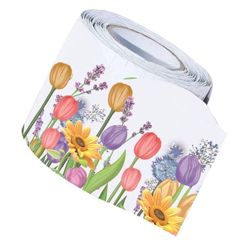 ARTIBETTER Dekorative Bordüre Papierbordüre Aufkleber Kreidetafel Blumenbordüre Korkbordüre Mit Wellenschliff Frühlingsbordüre Bordüre Tulpenbordüre Aufkleber von Artibetter