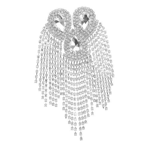 ARTIBETTER Europäische Diamantanzug Mode Schulter Epaulette Quaste Abzeichen Quaste Schulter Quasten Dekorationen Anzug Zubehör Kostüme Epauletten Strass Schulterketten Silber Strass von Artibetter