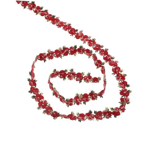 ARTIBETTER Stickerei Spitze Bastelband Nähen Stoff Floraler Spitzenbesatz Blumen- Spitzenbänder Zum Basteln Spitzenbesatz Dekorieren Blumen Basteln Bestickt Band Zum Basteln Rot Polyestergarn von Artibetter