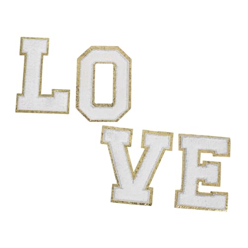 ARTIBETTER Weiße Chenille Buchstaben Aufnäher mit Goldenem Glitzerrand zum Aufbügeln für Jacken Hüte Taschen Weiche Langlebige DIY Applikationen für Kreative Modeveredelung von Artibetter