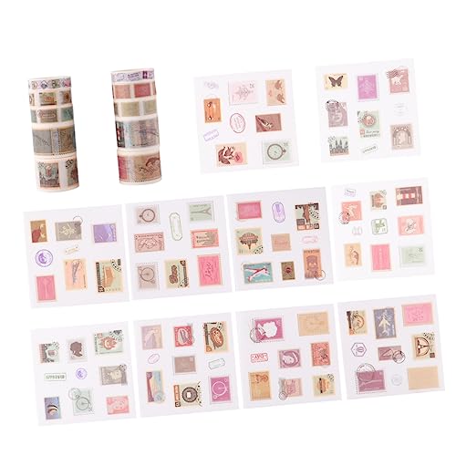 Artibetter 10 Rollen Vintage Stempel Washi Tape Set Scrapbook Klebebänder für Notizbücher Tagebücher und Bastelprojekte Farbenfrohe Designs von Artibetter