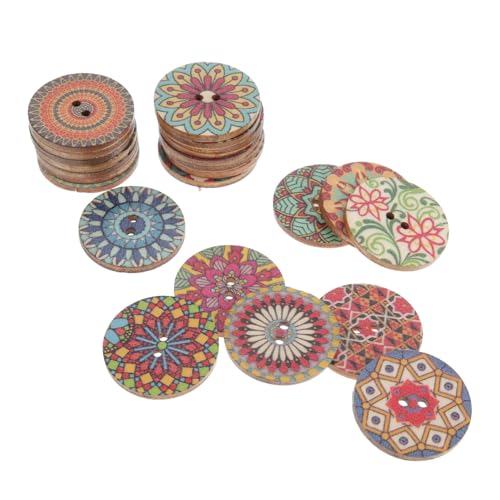Artibetter 100 Stück Boho Holzknöpfe mit Floralen Mustern Bunte Runde DIY Bastelknöpfe Stabile Holzknöpfe für Handarbeiten Stricken Häkeln und Dekoration Zufällige Farbe Zufällige Farbe von Artibetter