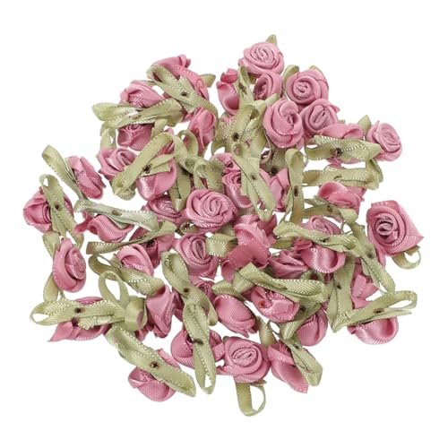 Artibetter 100 Stück Satin Rosen Applikationen Handgefertigte Stoffrosen mit Blättern Vielseitige Dekoration für DIY Basteln Hochzeitsfeiern und Geschenkverpackungen von Artibetter