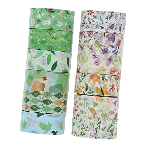 Artibetter 12 Stück Teiliges Washi Tape mit Selbstklebendem Dekorativem Klebeband Farbiges Frühlingshaftes Papierklebeband mit Grünen Blumenmotiven für DIY Journaling Scrapbooking und von Artibetter
