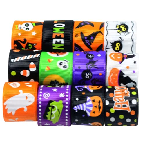 Artibetter 12 Teiliges Halloween Gurtband Set Bänder Dekoration Drahtband Halloween Stoffschleifenband Verzierungsband Ripsband Großes Gruseliges Bandbündel von Artibetter