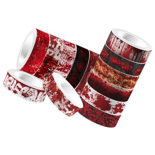 Artibetter 12Rollen Halloween Washi Tape Blutige Handabdrücke und Gruselige Designs für DIY Scrapbooking Basteln Dekoration und Projekte Selbstklebendes Dekoband von Artibetter