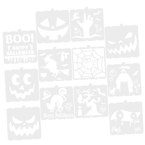 Artibetter 12Stücke Halloween Schablonen Wiederverwendbare Malvorlagen für Kreative DIY Projekte Holz für Kürbis Schnitzen und Malen mit Geistern Spinnen und Hexen von Artibetter