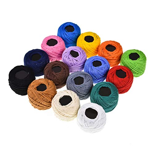 Artibetter 16-teiliges Häkelgarn-Set, 16 Farben, Baumwollgarn-Knäuel für DIY Handwerk Stickerei Häkeln Kreuzstich Nadelspitze (einfarbig) von Artibetter