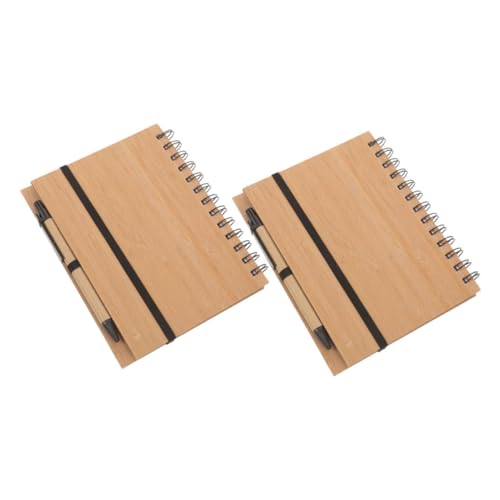 Artibetter 2 Sätze Bambusleder -Deckungsnotizbuch regiert Schreiben Notizpolster Beachten Sie Pads Spiraler Notizblock Zubehör planen spiralförmiges Notizbuch Multifunktionsnotierpads Papier von Artibetter