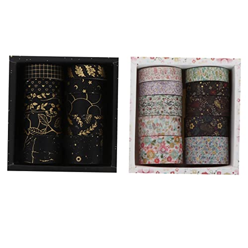 Artibetter 20 Rollen Washi Tape Dekoratives Klebeband Schwarz und Gold für DIY Scrapbooking Journaling und Selbstklebendes Masking Tape für Basteln und Dekorieren von Artibetter