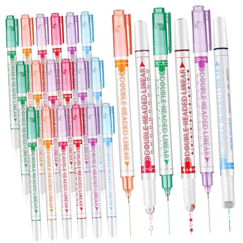Artibetter 24Stücke Doppelspitzen Highlighter Stifte Fluoreszierende Marker für Kreative Zeichnungen und Schulmaterial für Lehrer und Bürobedarf Verschiedene Kurvenformen von Artibetter
