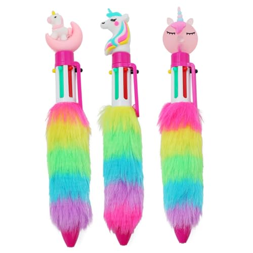 Artibetter 3 Stück Einhorn Kugelschreiber Bunte Plüsch Druckkugelschreiber für Regenbogenfarbene Stifte für Schule und Büro Kreative Schreibwaren Lustige Geschenkidee von Artibetter